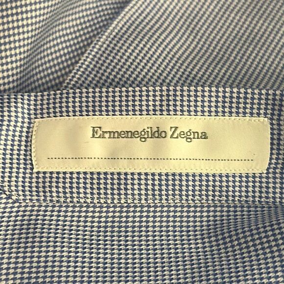 Ermenegildo Zegna Mens Blue White Houndstooth Dress Shirt size 43/17 - Picture 5 of 10